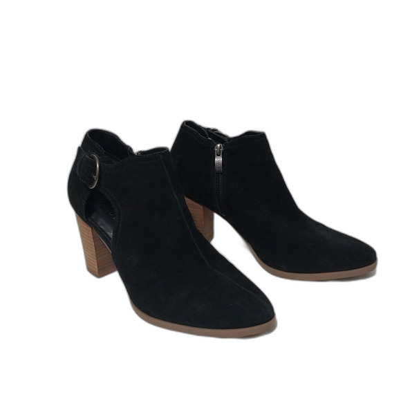 Franco Fortini booties Women's 9 black genuine suede Ellia stack heel Gothic 90s - Picture 1 of 7